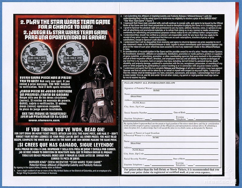 Burger King Star Wars Team Game Flyer