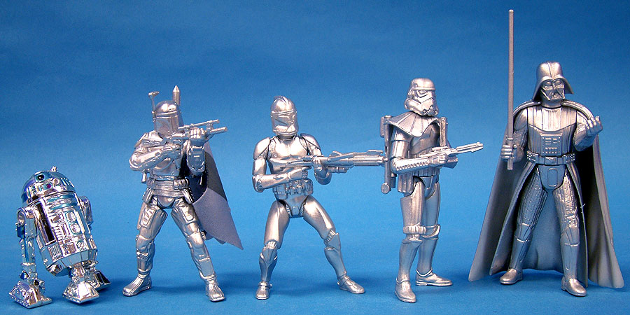 Silver Saga Edition line-up:<br>R2-D2 (2002) | Boba Fett (2003) | Clone Trooper (2003) | Sandtrooper (2004) | Darth Vader (2004)