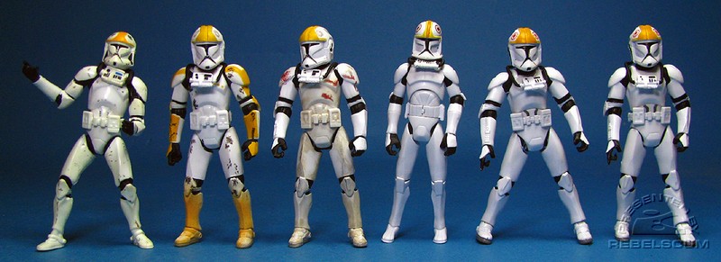 SAGA Clone Pilot | EVO Clone Engineer | EVO Clone Pilot | TCW Oddball | TLC Clone Gunner (wide stance) | TLC Clone Pilot (normal stance)