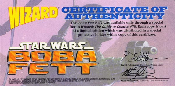 Star Wars: Boba Fett 1/2 Certificate of Authenticity