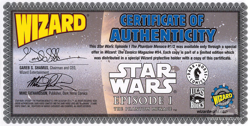 Episode I - The Phantom Menace 1/2 (Wizard Certificate)