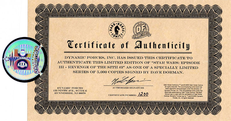 Revenge of the Sith #2 (Dynamic Forces Certificate of Authenticity)