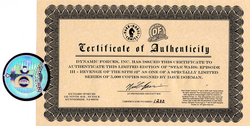 Revenge of the Sith #3 (Dynamic Forces Certificate of Authenticity)