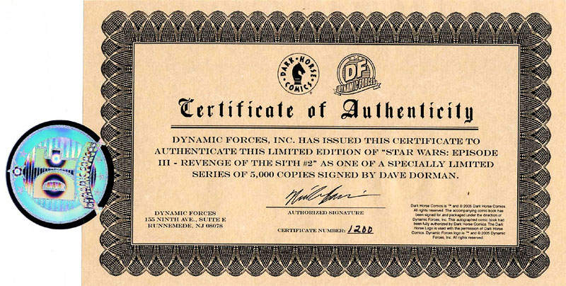 Revenge of the Sith #3 (Dynamic Forces Certificate of Authenticity)