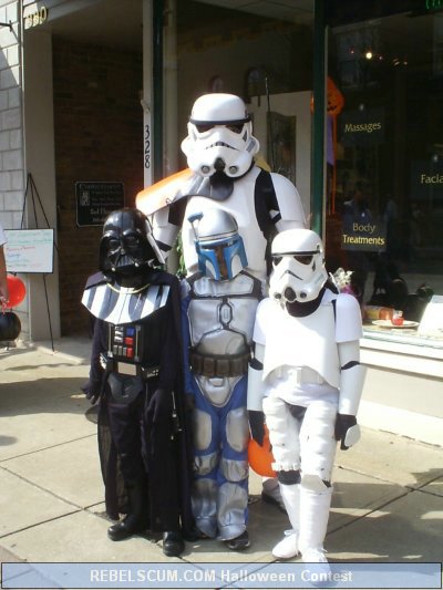 Stormtrooper-Jeff Lester, Small stormtrooper-Wyatt Lester, Small Darth Vader-Bryce Curley, Small Jango Fett-Unknown