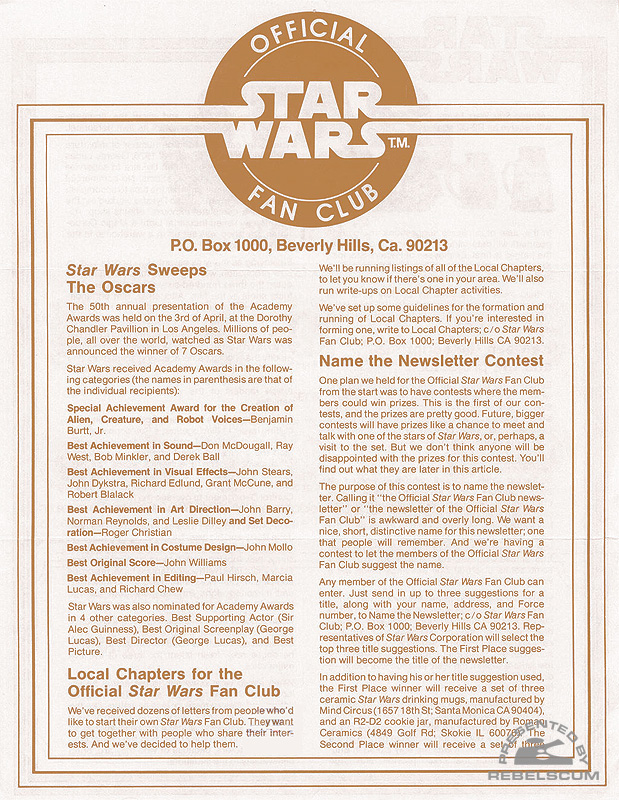 Official Star Wars Fan Club #2 May 1978