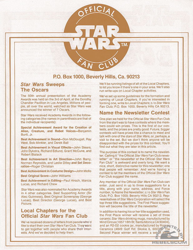 Official Star Wars Fan Club #2 May 1978