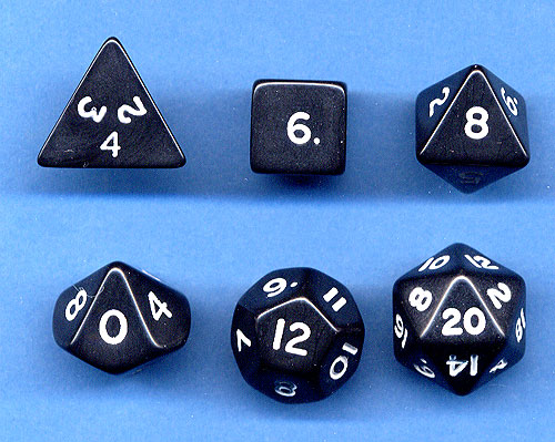 Dice (4-sided, 6-sided, 8 sided, 10-sided, 12-sided, 20-sided)