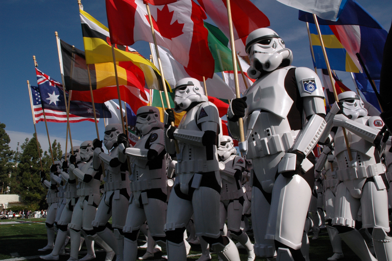 Flags from 22 representing countries and 36 states are carried by Troopers