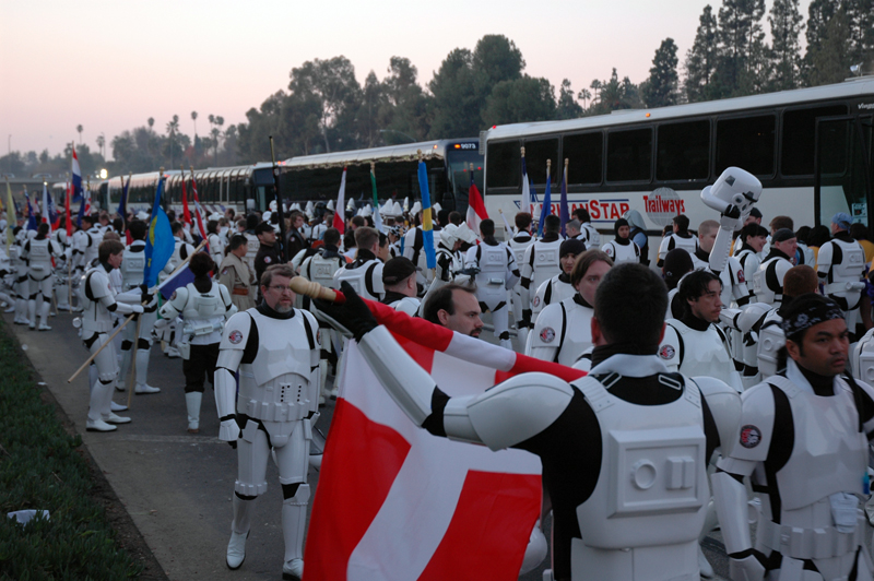 Troopers unload from 13 buses