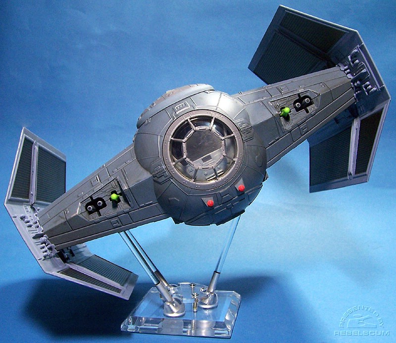 Darth Vader's TIE Fighter supported by one 6'' and two 4'' rods
